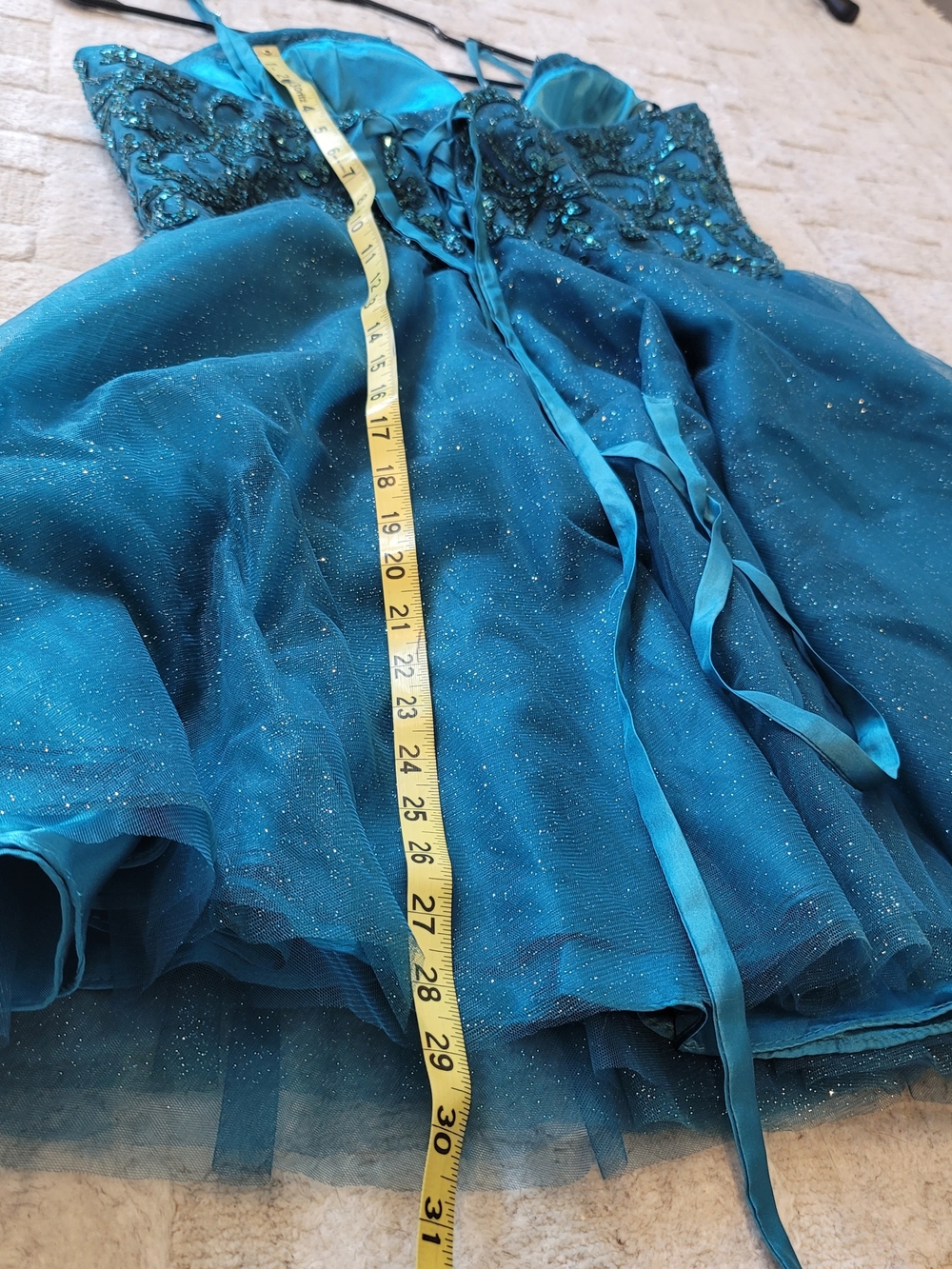 NWOT Teal Sequin Tulle Short Party Prom Cocktail Dress Glitter Size 16 - Picture 11 of 12